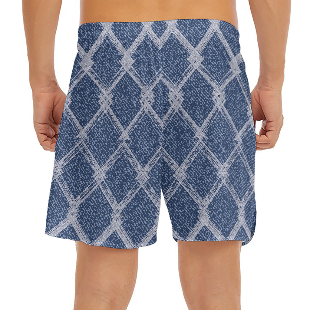 Geometric Denim Jeans Pattern Print Men's Split Running Shorts