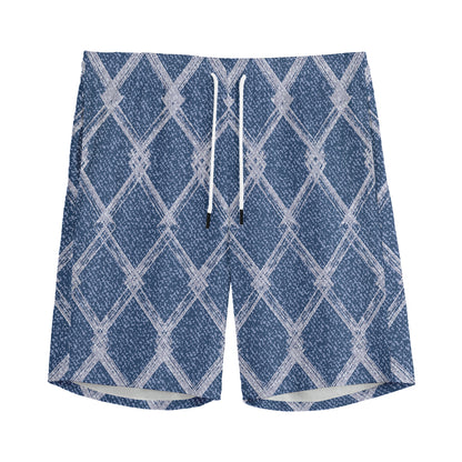 Geometric Denim Jeans Pattern Print Men's Sports Shorts