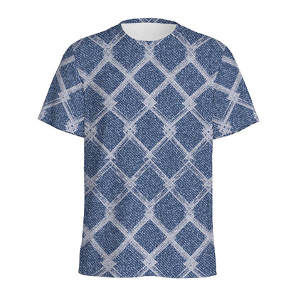 Geometric Denim Jeans Pattern Print Men's Sports T-Shirt