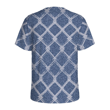 Geometric Denim Jeans Pattern Print Men's Sports T-Shirt