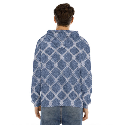 Geometric Denim Jeans Pattern Print Men's Velvet Pullover Hoodie