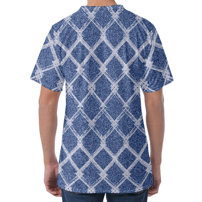 Geometric Denim Jeans Pattern Print Men's Velvet T-Shirt