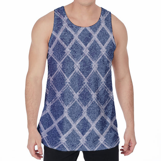 Geometric Denim Jeans Pattern Print Men's Velvet Tank Top