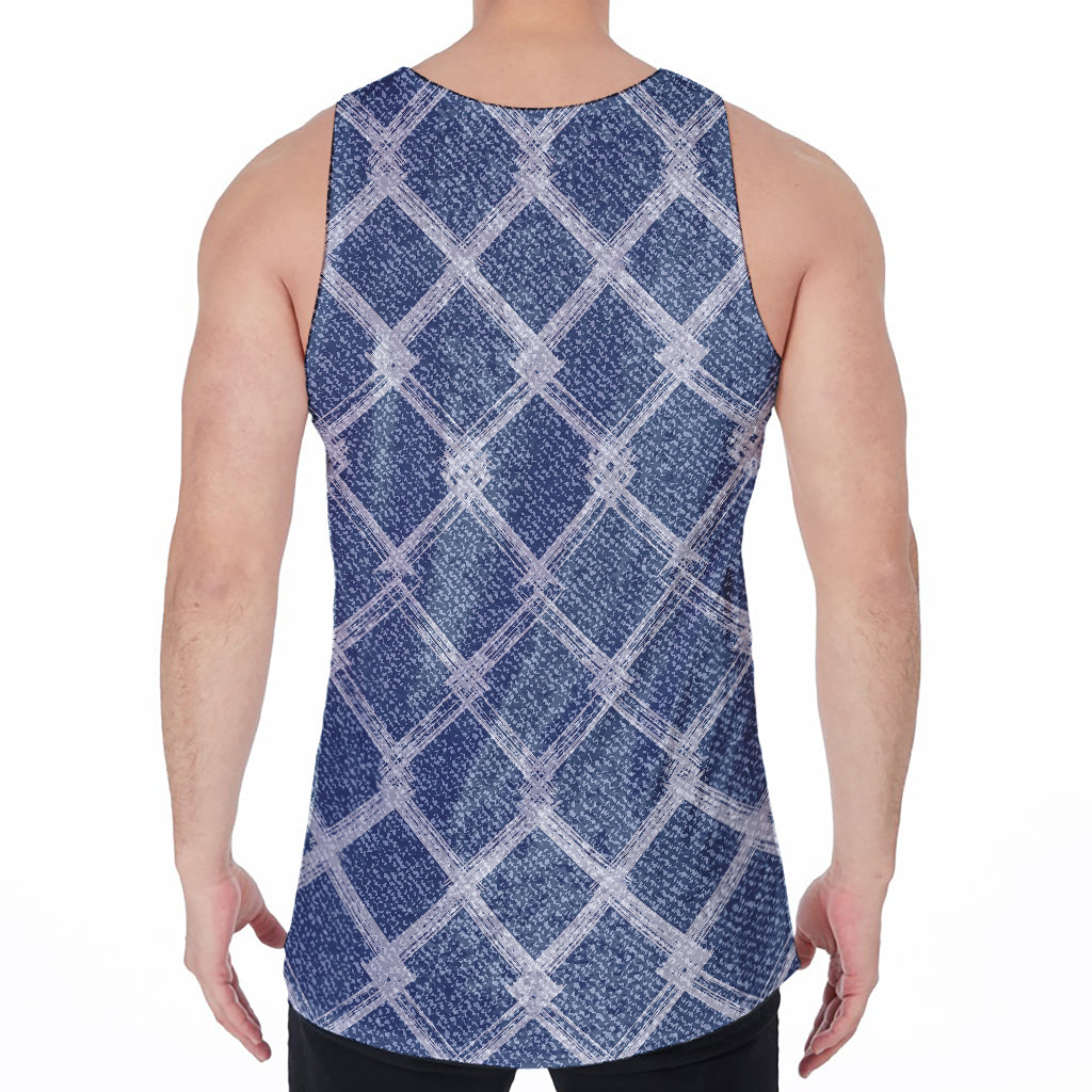 Geometric Denim Jeans Pattern Print Men's Velvet Tank Top
