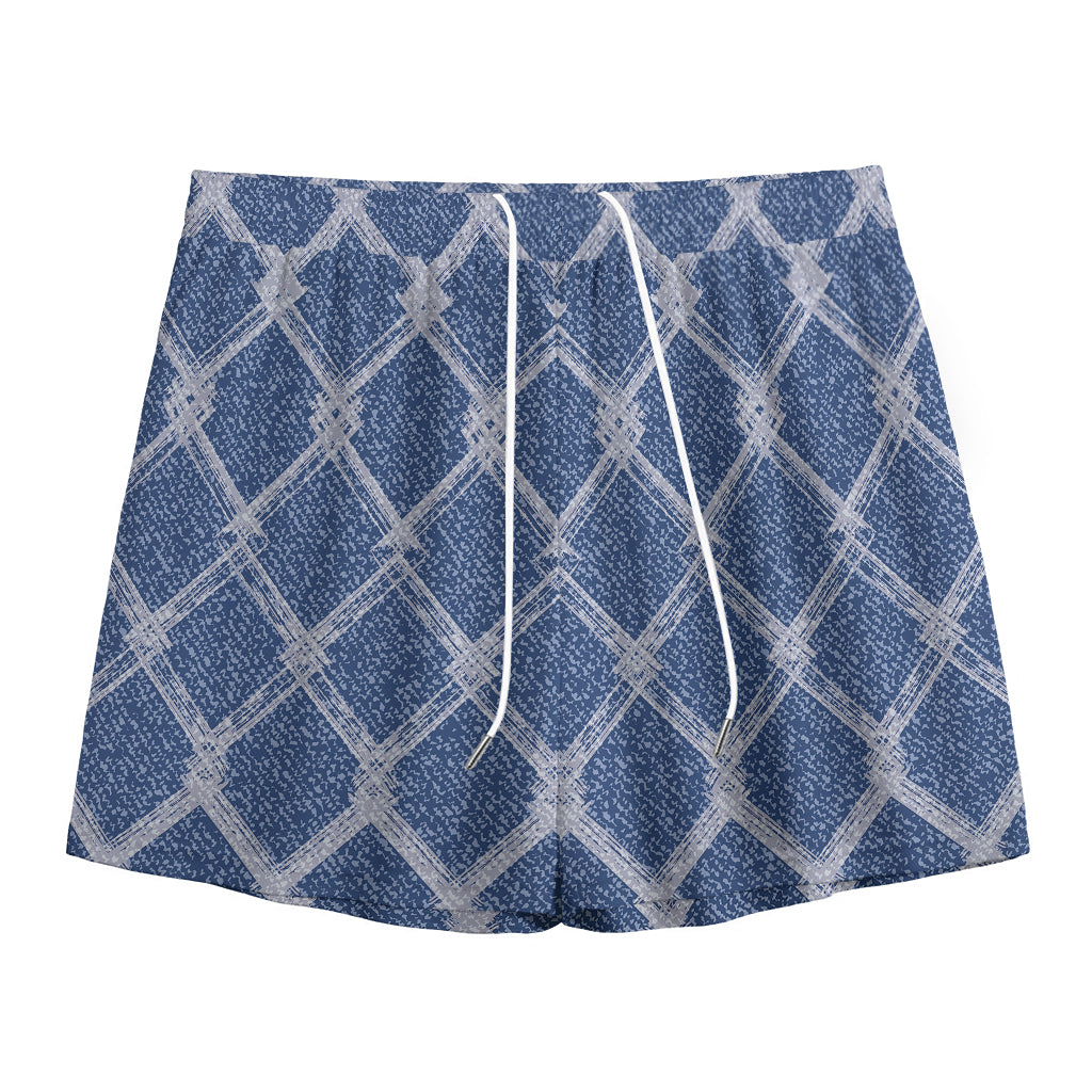 Geometric Denim Jeans Pattern Print Mesh Shorts