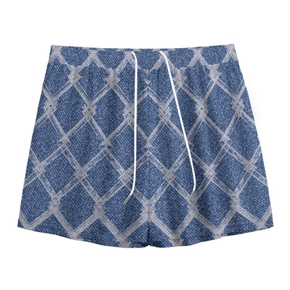 Geometric Denim Jeans Pattern Print Mesh Shorts