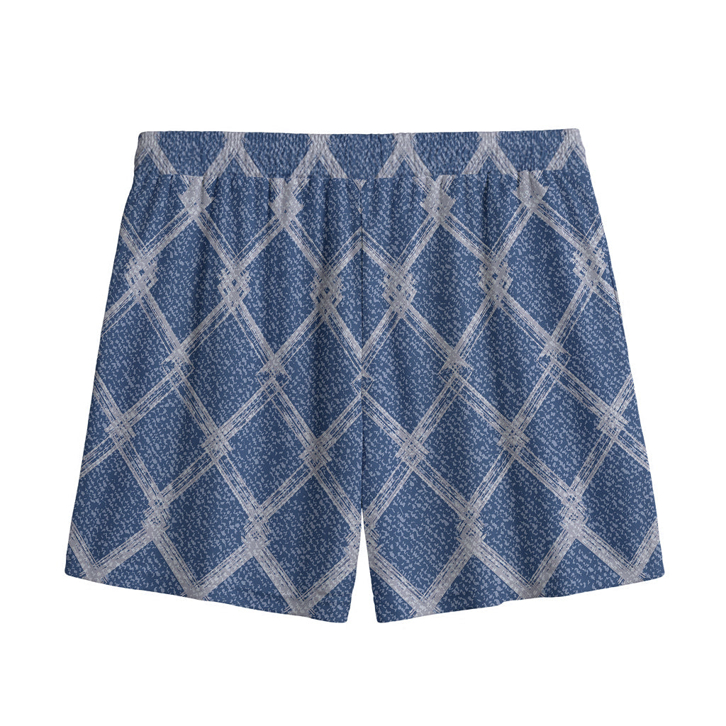 Geometric Denim Jeans Pattern Print Mesh Shorts