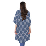 Geometric Denim Jeans Pattern Print Open Front Beach Cover Up