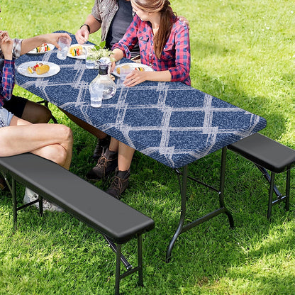 Geometric Denim Jeans Pattern Print Picnic Table Cover