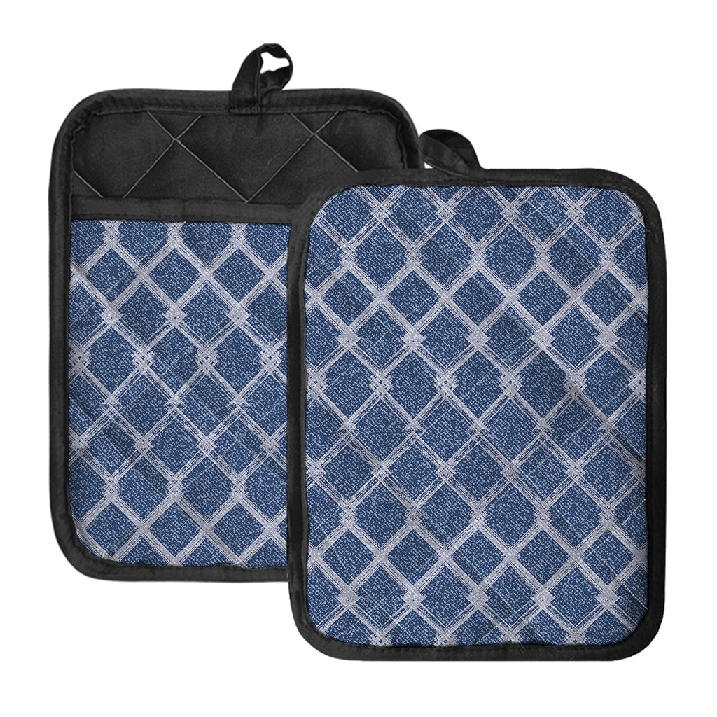 Geometric Denim Jeans Pattern Print Pot Holders With Pocket