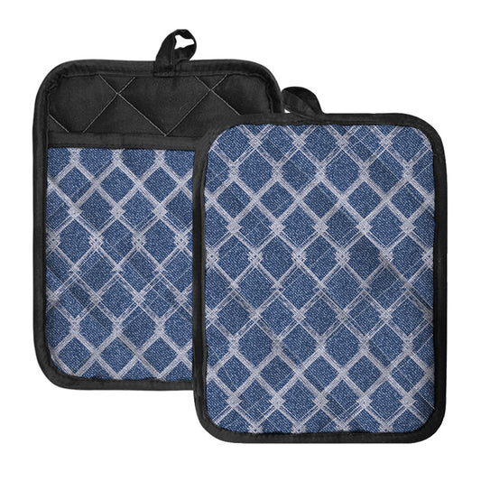 Geometric Denim Jeans Pattern Print Pot Holders With Pocket