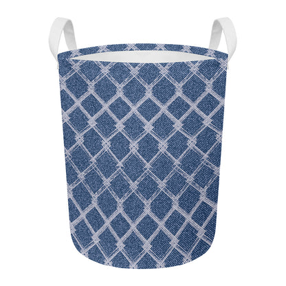 Geometric Denim Jeans Pattern Print Round Laundry Basket