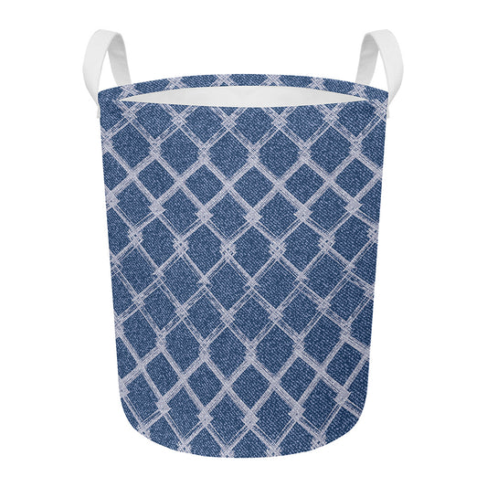 Geometric Denim Jeans Pattern Print Round Laundry Basket