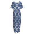 Geometric Denim Jeans Pattern Print Short Sleeve Long Nightdress