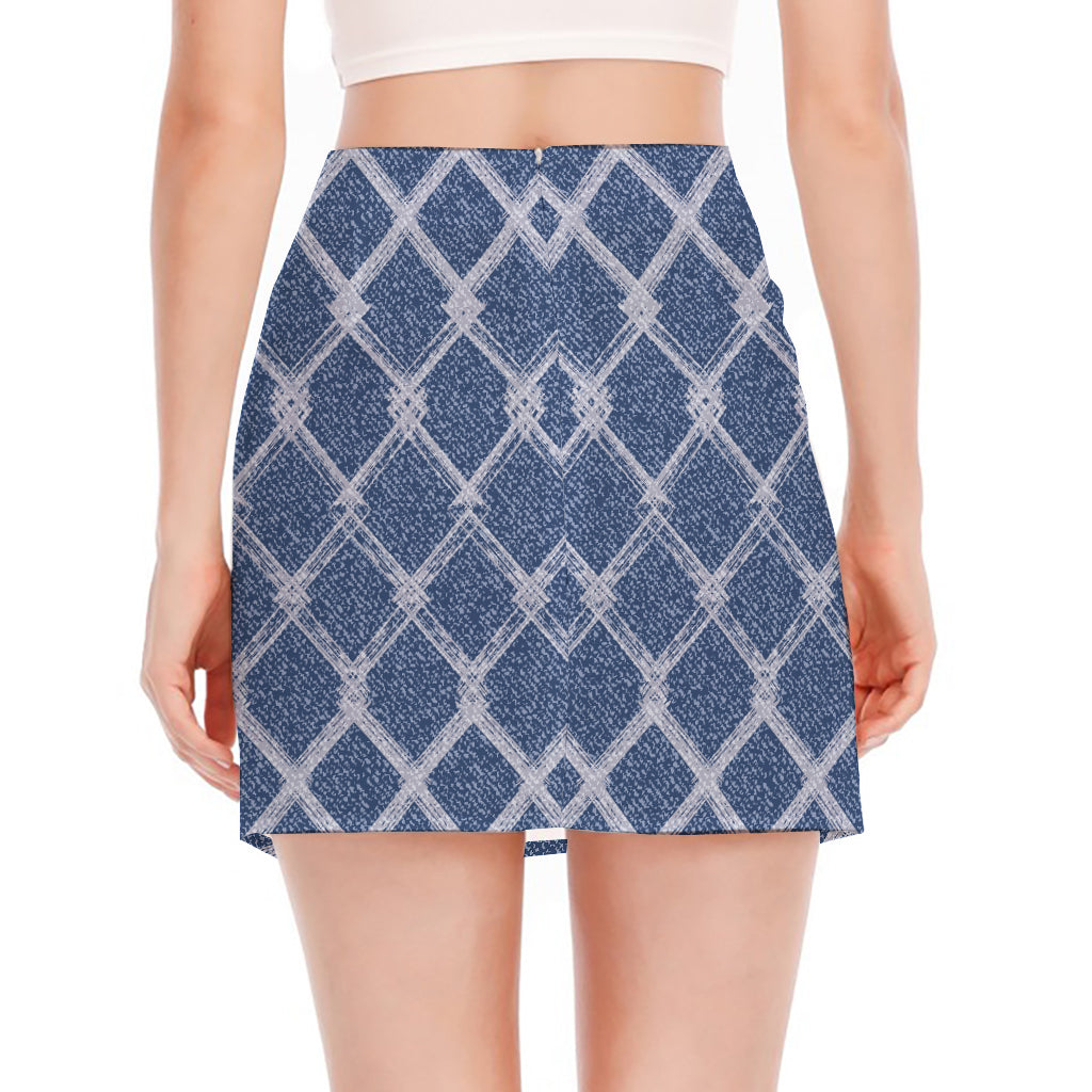 Geometric Denim Jeans Pattern Print Side Slit Mini Skirt