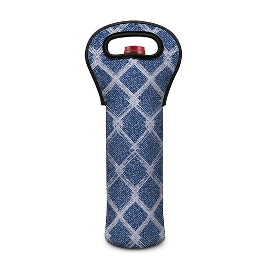 Geometric Denim Jeans Pattern Print Single Neoprene Wine Tote