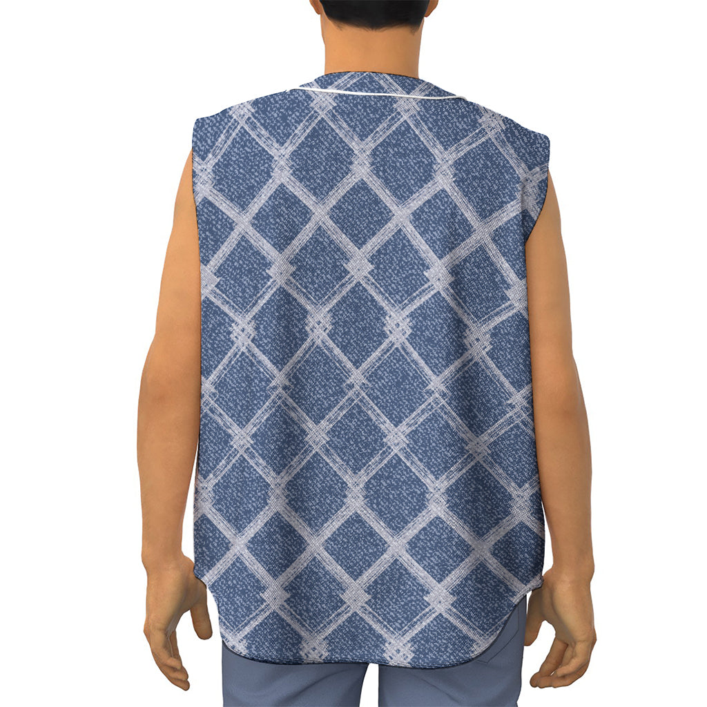 Geometric Denim Jeans Pattern Print Sleeveless Baseball Jersey