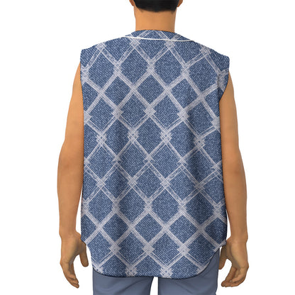 Geometric Denim Jeans Pattern Print Sleeveless Baseball Jersey
