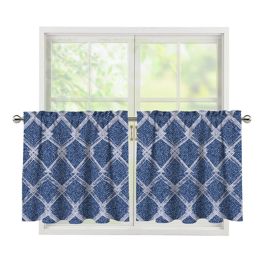 Geometric Denim Jeans Pattern Print Tier Curtains