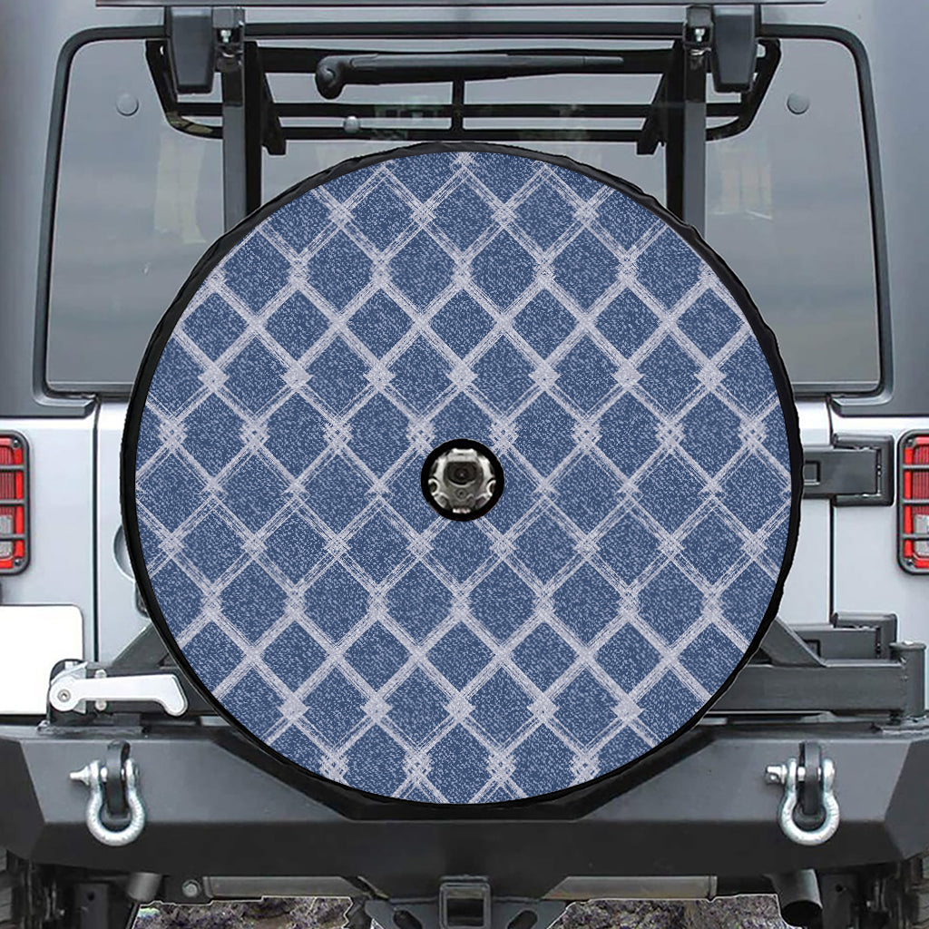 Geometric Denim Jeans Pattern Print Tire Cover With Camera Hole