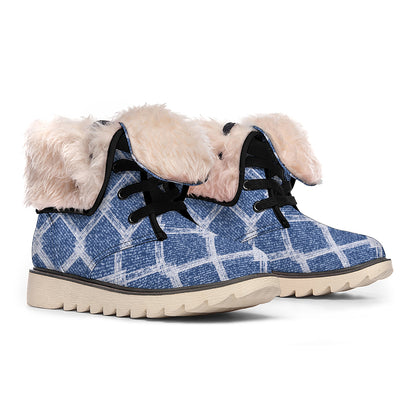 Geometric Denim Jeans Pattern Print Winter Boots