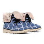 Geometric Denim Jeans Pattern Print Winter Boots