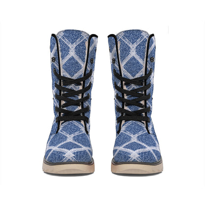 Geometric Denim Jeans Pattern Print Winter Boots