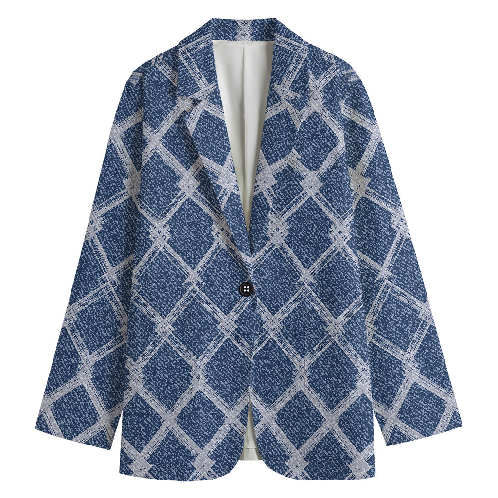 Geometric Denim Jeans Pattern Print Women's Blazer