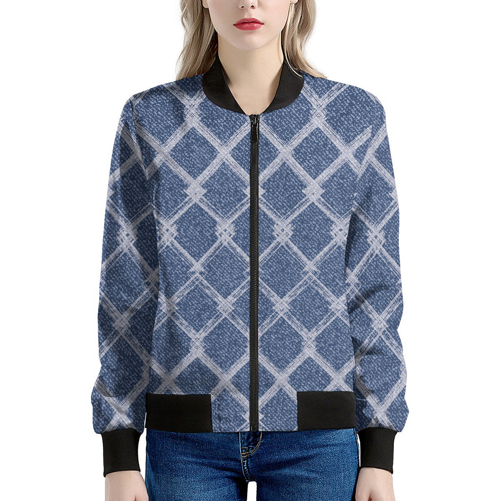 Geometric Denim Jeans Pattern Print Women's Bomber Jacket