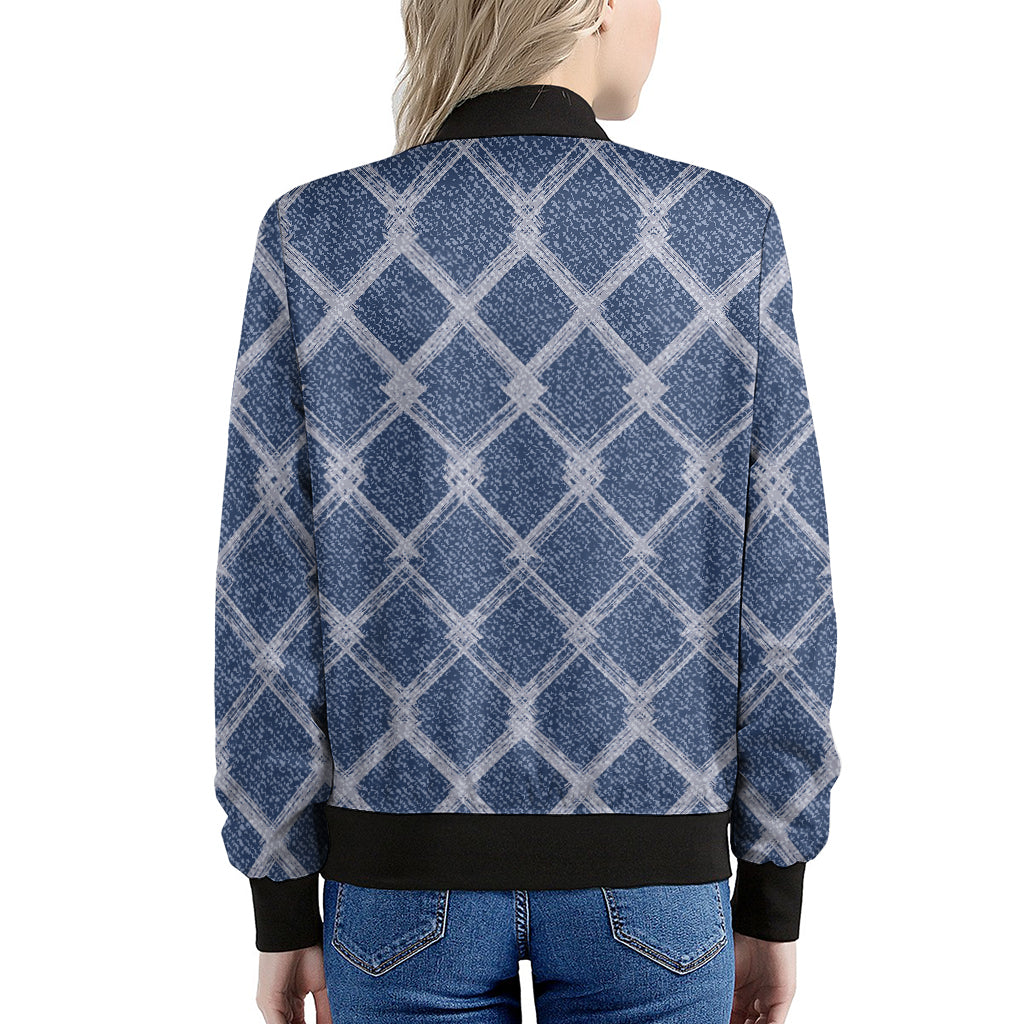 Geometric Denim Jeans Pattern Print Women's Bomber Jacket