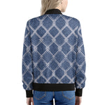 Geometric Denim Jeans Pattern Print Women's Bomber Jacket