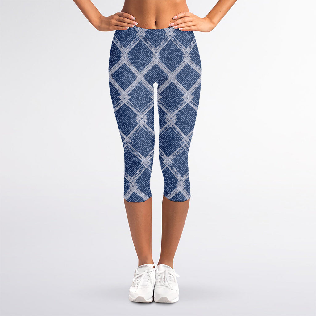 Geometric Denim Jeans Pattern Print Women's Capri Leggings