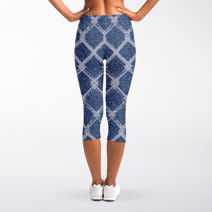 Geometric Denim Jeans Pattern Print Women's Capri Leggings