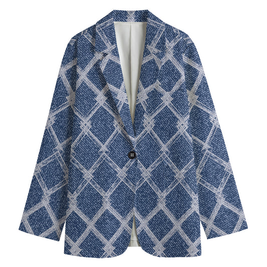 Geometric Denim Jeans Pattern Print Women's Cotton Blazer