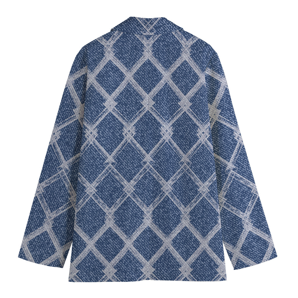 Geometric Denim Jeans Pattern Print Women's Cotton Blazer