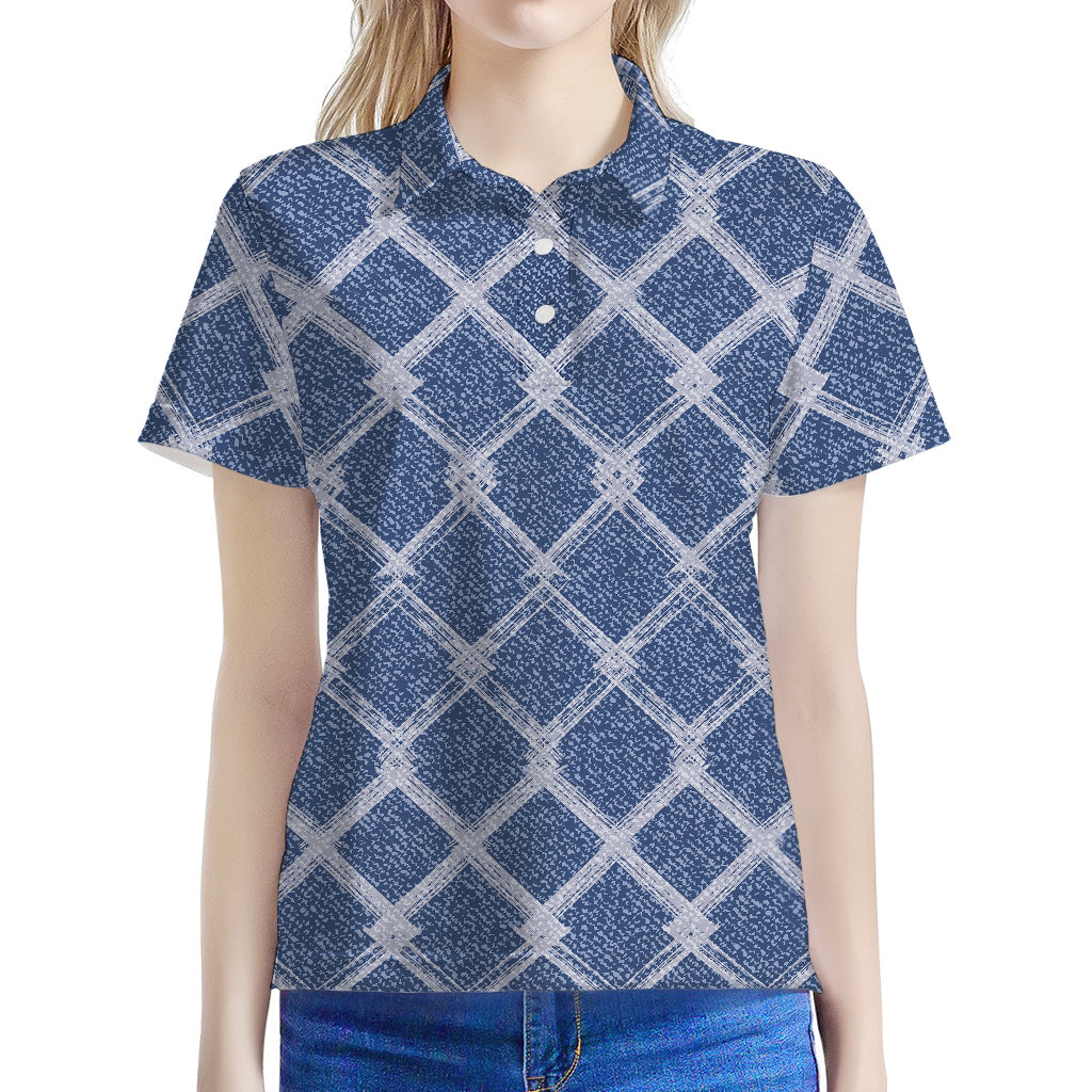 Geometric Denim Jeans Pattern Print Women's Polo Shirt
