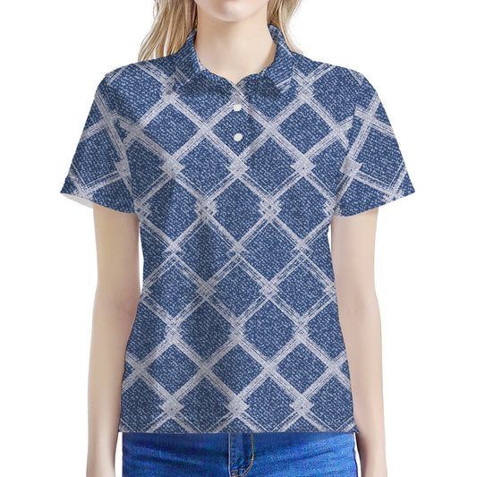 Geometric Denim Jeans Pattern Print Women's Polo Shirt