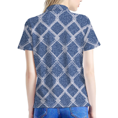 Geometric Denim Jeans Pattern Print Women's Polo Shirt