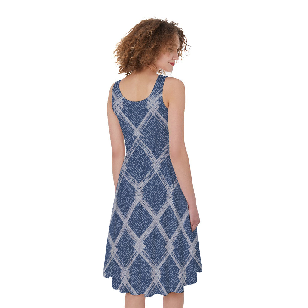 Geometric Denim Jeans Pattern Print Women's Sleeveless Dress