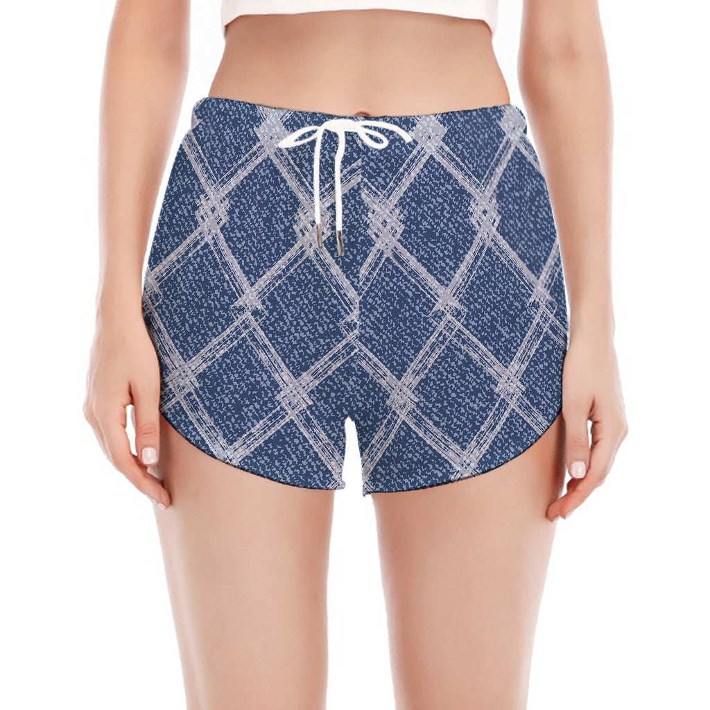 Geometric Denim Jeans Pattern Print Women's Split Running Shorts