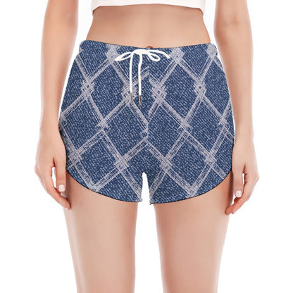 Geometric Denim Jeans Pattern Print Women's Split Running Shorts