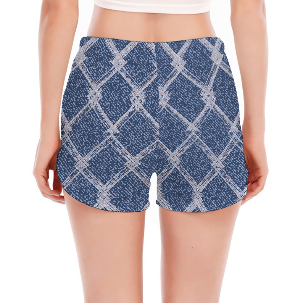 Geometric Denim Jeans Pattern Print Women's Split Running Shorts