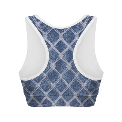 Geometric Denim Jeans Pattern Print Women's Sports Bra