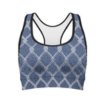 Geometric Denim Jeans Pattern Print Women's Sports Bra