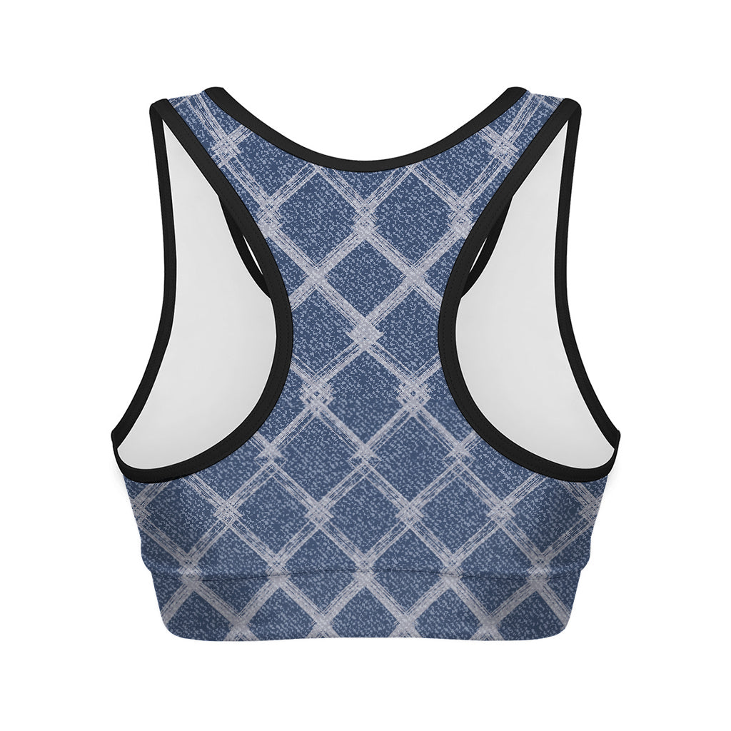 Geometric Denim Jeans Pattern Print Women's Sports Bra