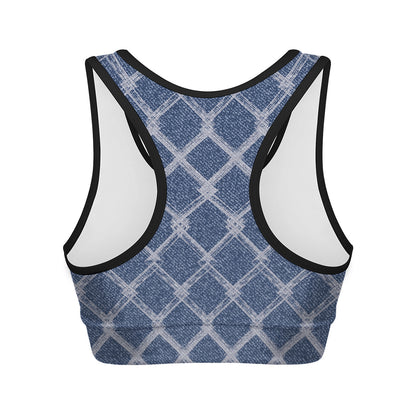 Geometric Denim Jeans Pattern Print Women's Sports Bra