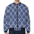 Geometric Denim Jeans Pattern Print Zip Sleeve Bomber Jacket