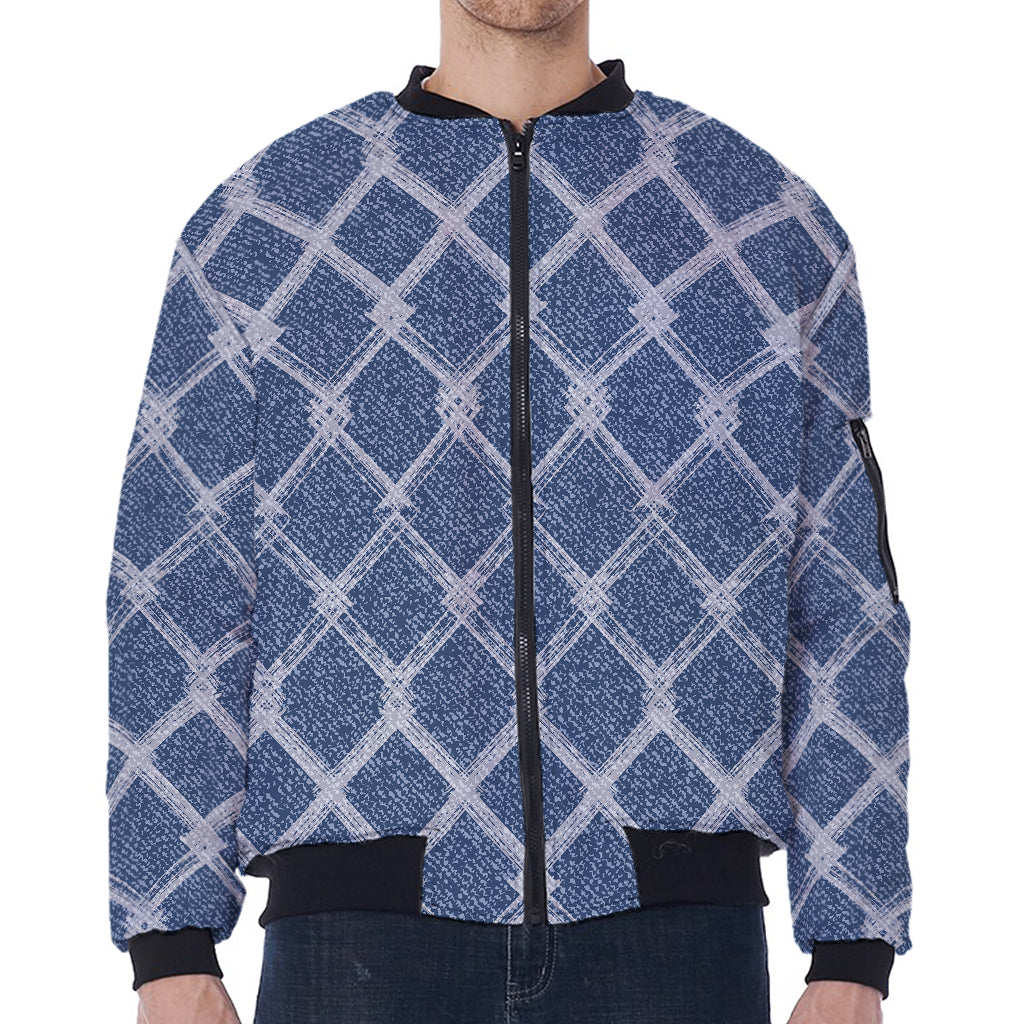 Geometric Denim Jeans Pattern Print Zip Sleeve Bomber Jacket