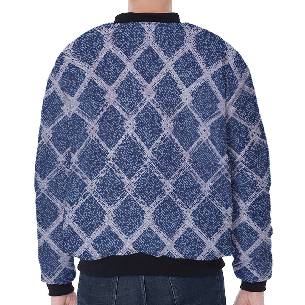 Geometric Denim Jeans Pattern Print Zip Sleeve Bomber Jacket