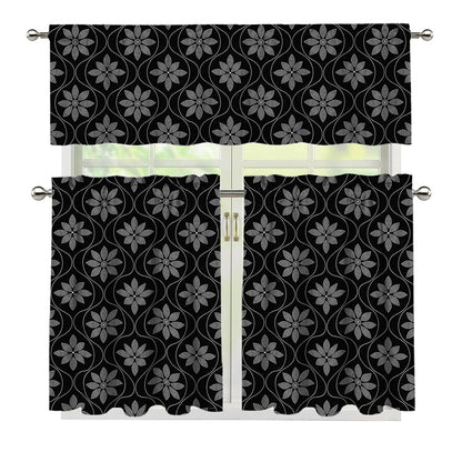Geometric Dot Flower Pattern Print 3 Piece Kitchen Curtains